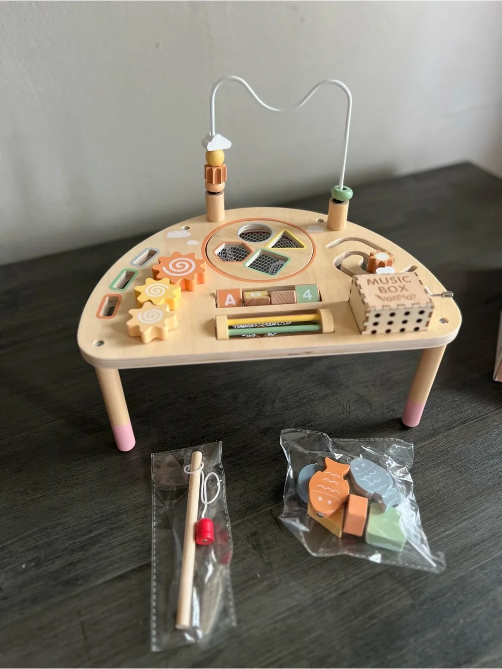 Wooden Activity Table / Board for Kids - Pastel Green & Orange